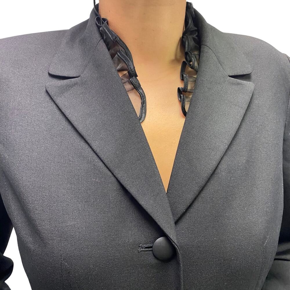 Petite Black Blazer with Sheer Ruffle Detail